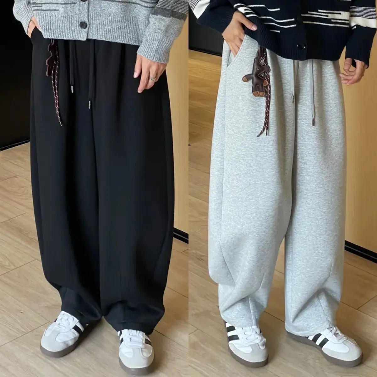 

Straight-leg Stretched-waist Casual Pants for Men, Summer Korean Cityboy Sweatpants, Loose and Thick Wide-leg Floor-length Pants
