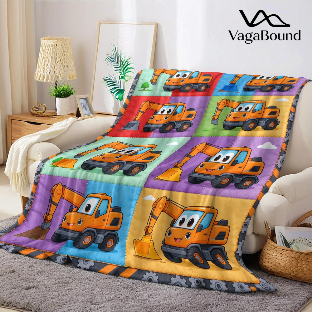 Orange Wheeled Excavator Flannel Blanket Perfect for Sofa Office Bed Travel Sleep Read Relax Camping Four Season Use