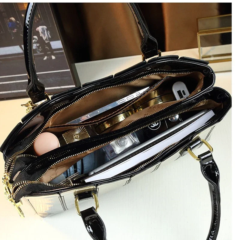 Women Faux Leather Handbags Shiny Patent Crossbody Bag Top Handle Purse Satchel Bag Shoulder Bag Designer Handbags