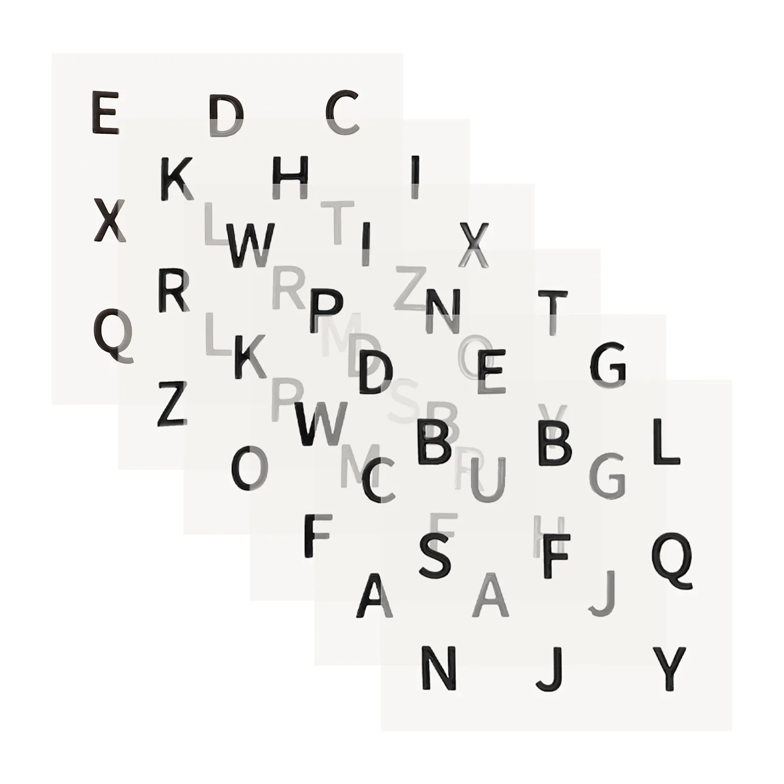 

6pcs Alphabet Cube Stickers Large Print Black Letters Decal For Low Vision Seniors Convex Pvc Puzzle Auxiliary Accessories