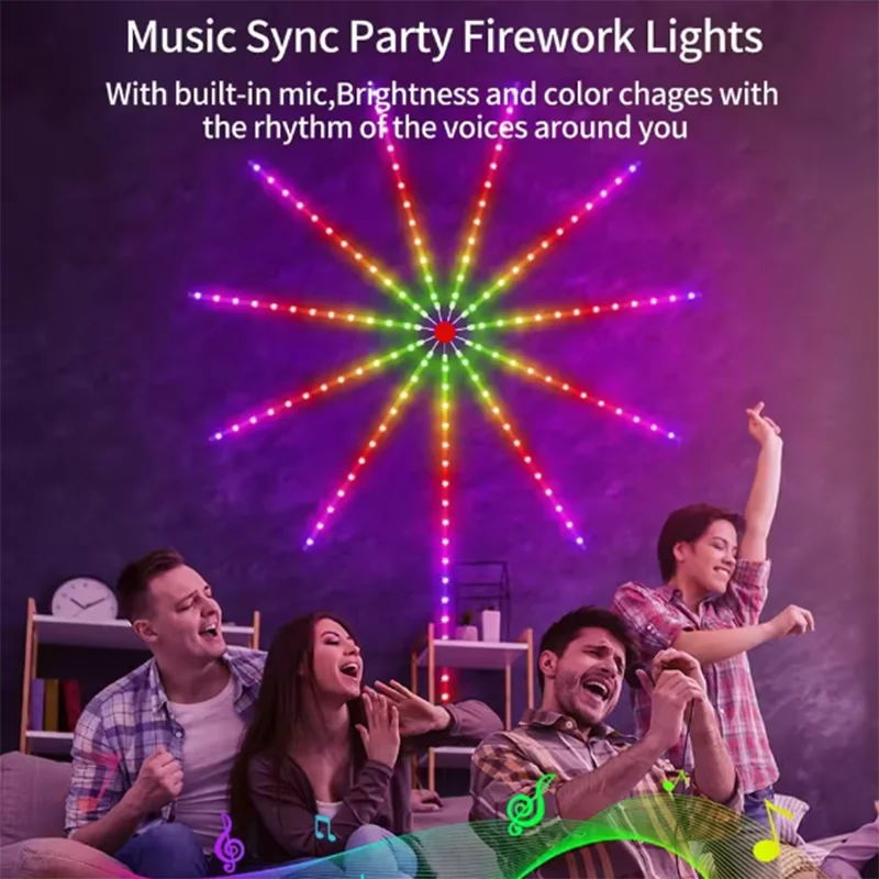 2025 new Smart LED Fireworks Light LED Neon String Light Bluetooth Control Music Sync Bedroom Wedding Party Christmas Decor