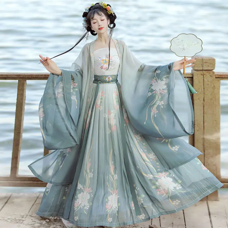 Traditional Women Song Dynasty Embroidery Print Hanfu Dress Ancient Chinese Style Stage Costume Dance Hanfu Princess Outfits