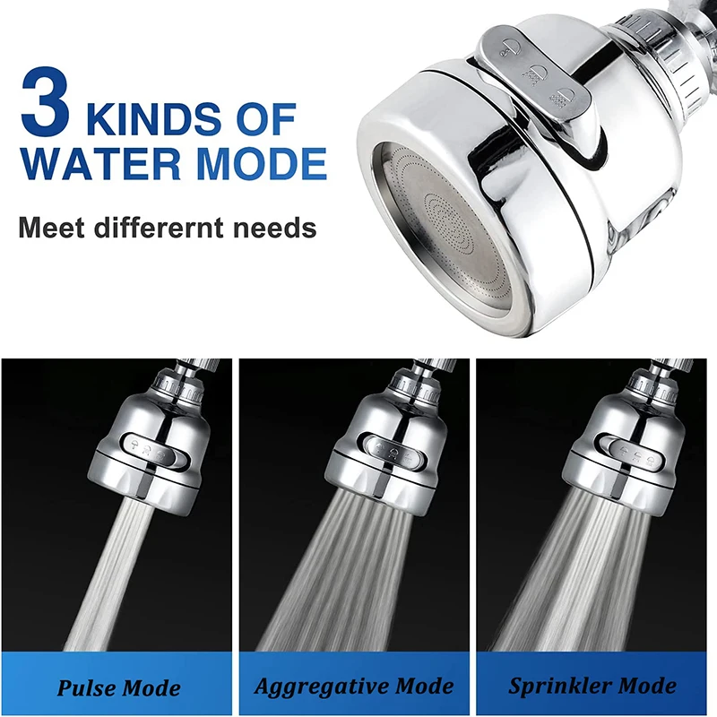 Kitchen Faucet Adapter 3 Modes Tap Splash Filter Nozzle Bathroom Water Saving Bubbler Home Faucet Extender Diffuser 360° Rotatin