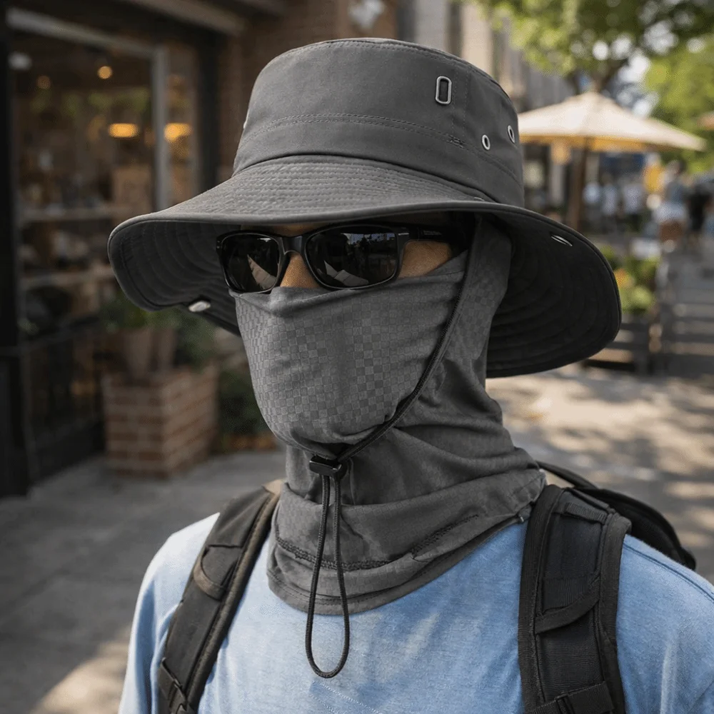 Unisex Design Quick Dry Men Sun Hat Breathable Foldable Full Face Mask Soft Material with Mask Fisherman Hat Hiking view 3