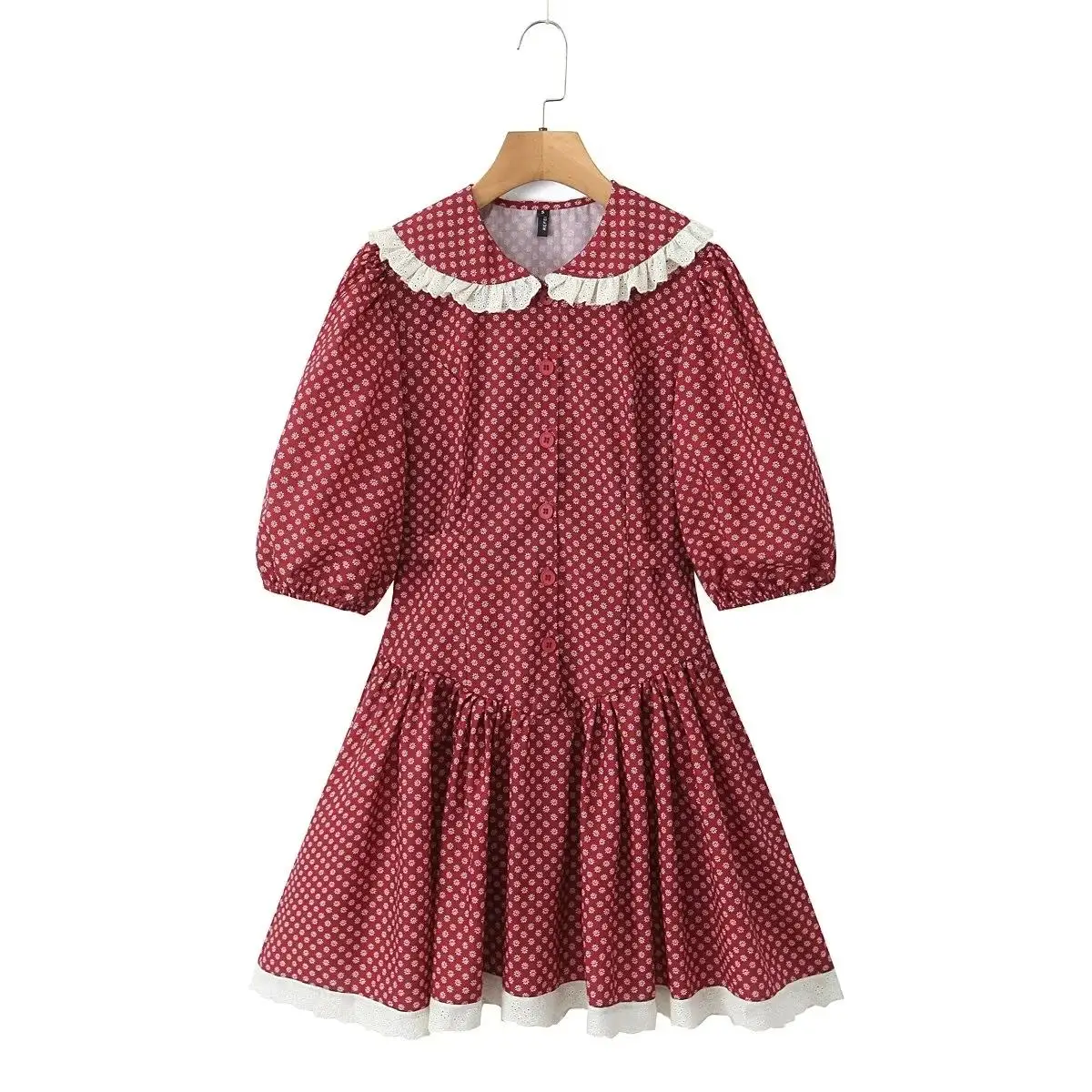 Spring New Sle Women's Sexy Lace Trim Floral Print Bubble Sve Waist Cinched Dr Commute High Waist A-Line ort Dr