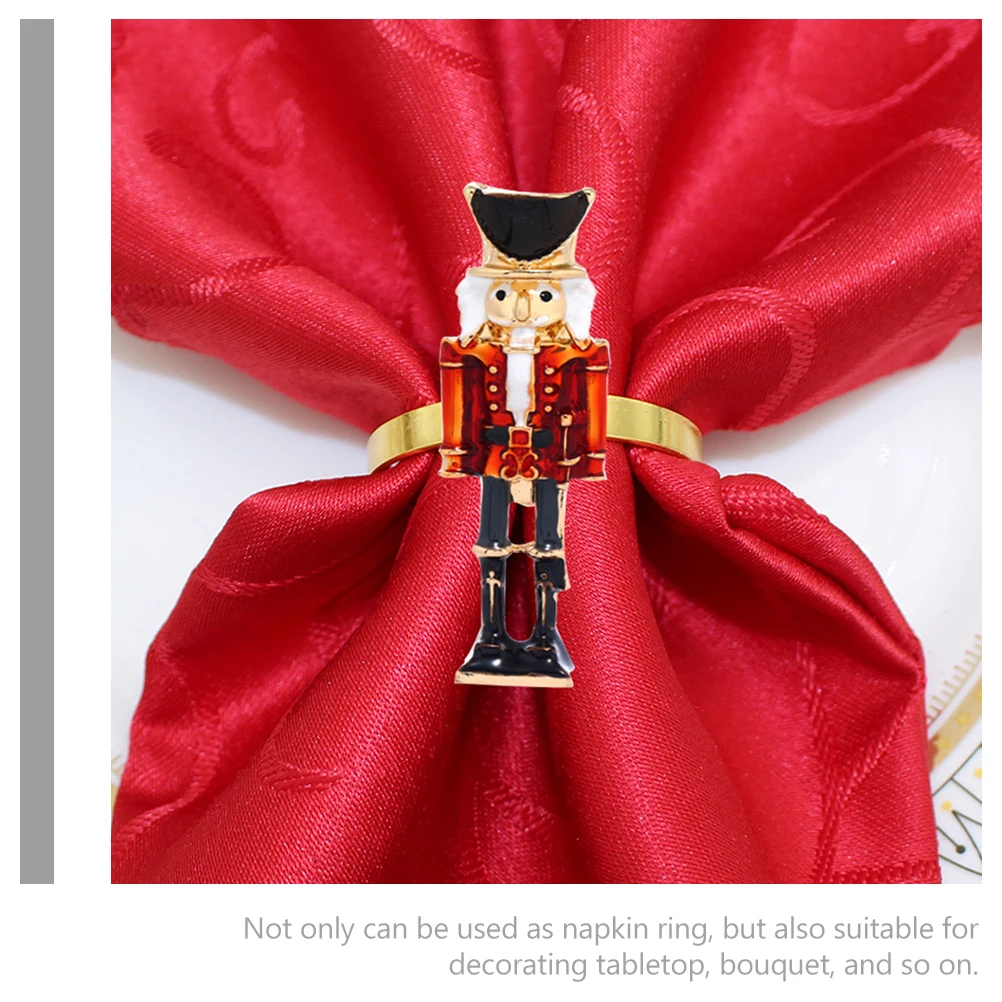 

6Pcs Nutcracker Napkin Buckle Adornment Elegant Metal Napkin Holder for Festive Table Setup Dining Event Decoration