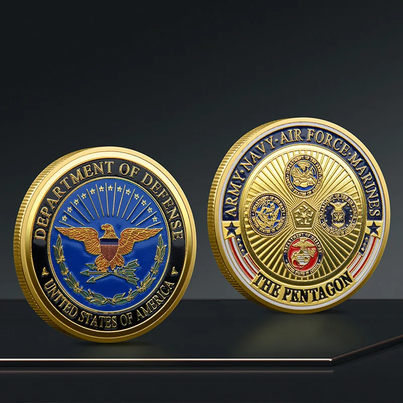 Moneda de recuerdo del Pentagon, colección de arte conmemorativo del Departamento de Defensa, moneda militar chapada en oro de América