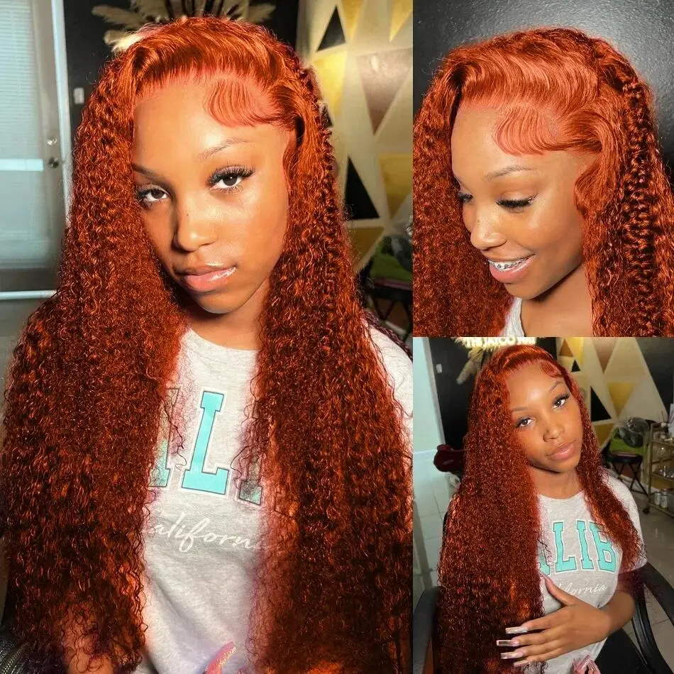 30 Inch Ginger Orange Curly 13x6 HD Lace Frontal Human Remy Hair 350 Colored Deep Wave 13x4 Lace Front Wigs For Women