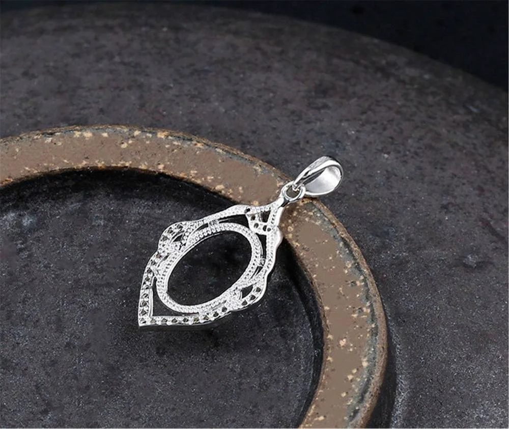 Pendant Blank (10x14mm Oval Blank) White Gold Plated 925 Silver Zircon Pave Pendant Setting Oval Cabochon Pendant Base