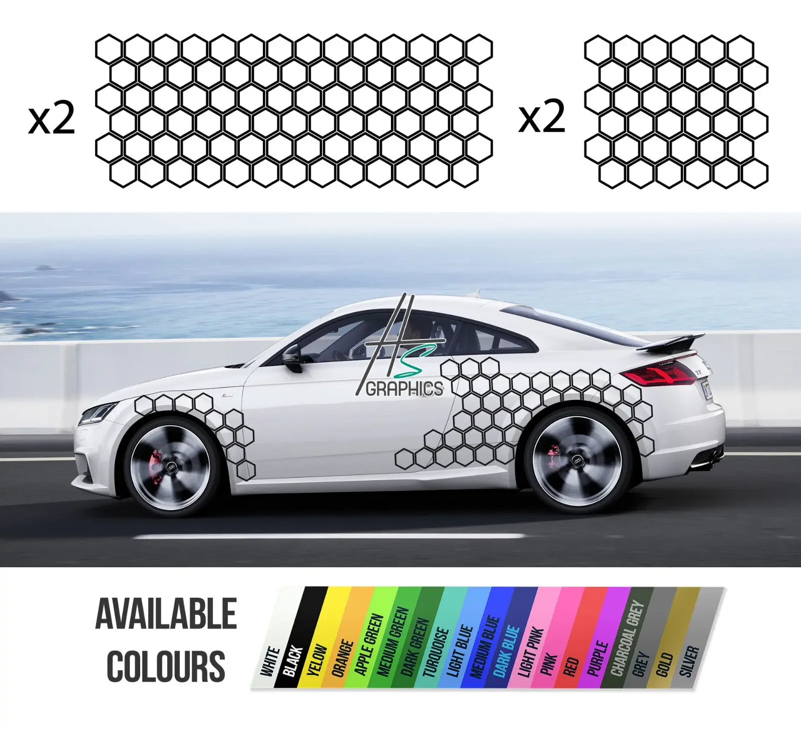 

Hexagon car graphics, honeycomb side stickers, car styling adhesive sport decals