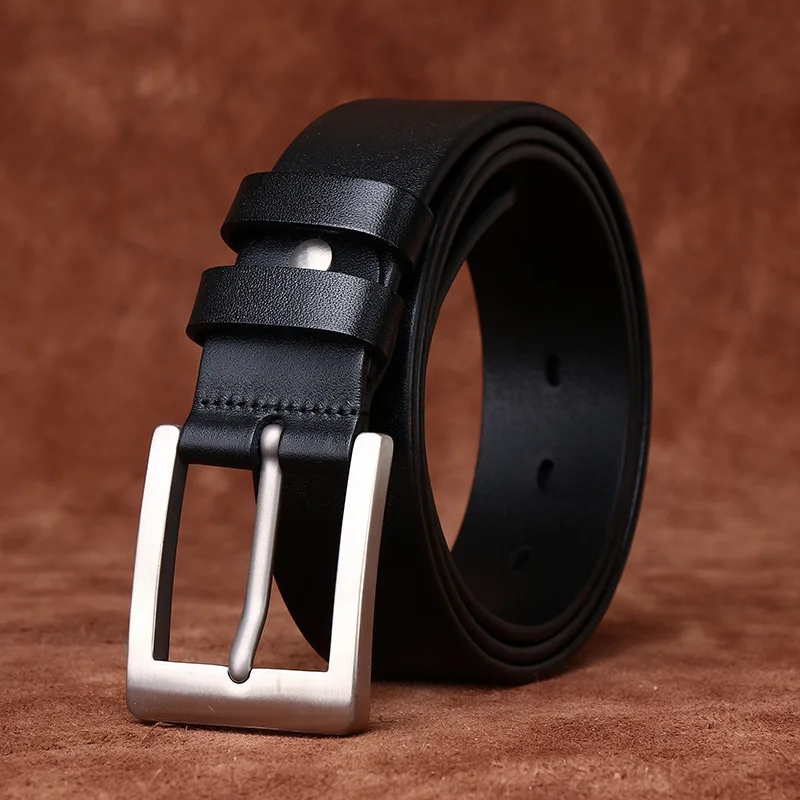 

3.8CM Cowhide Genuine Leather Belts for Men Business Strap Male Anti Allergy Pure Titanium Buckle Jeans Cowboy Luxury Designer