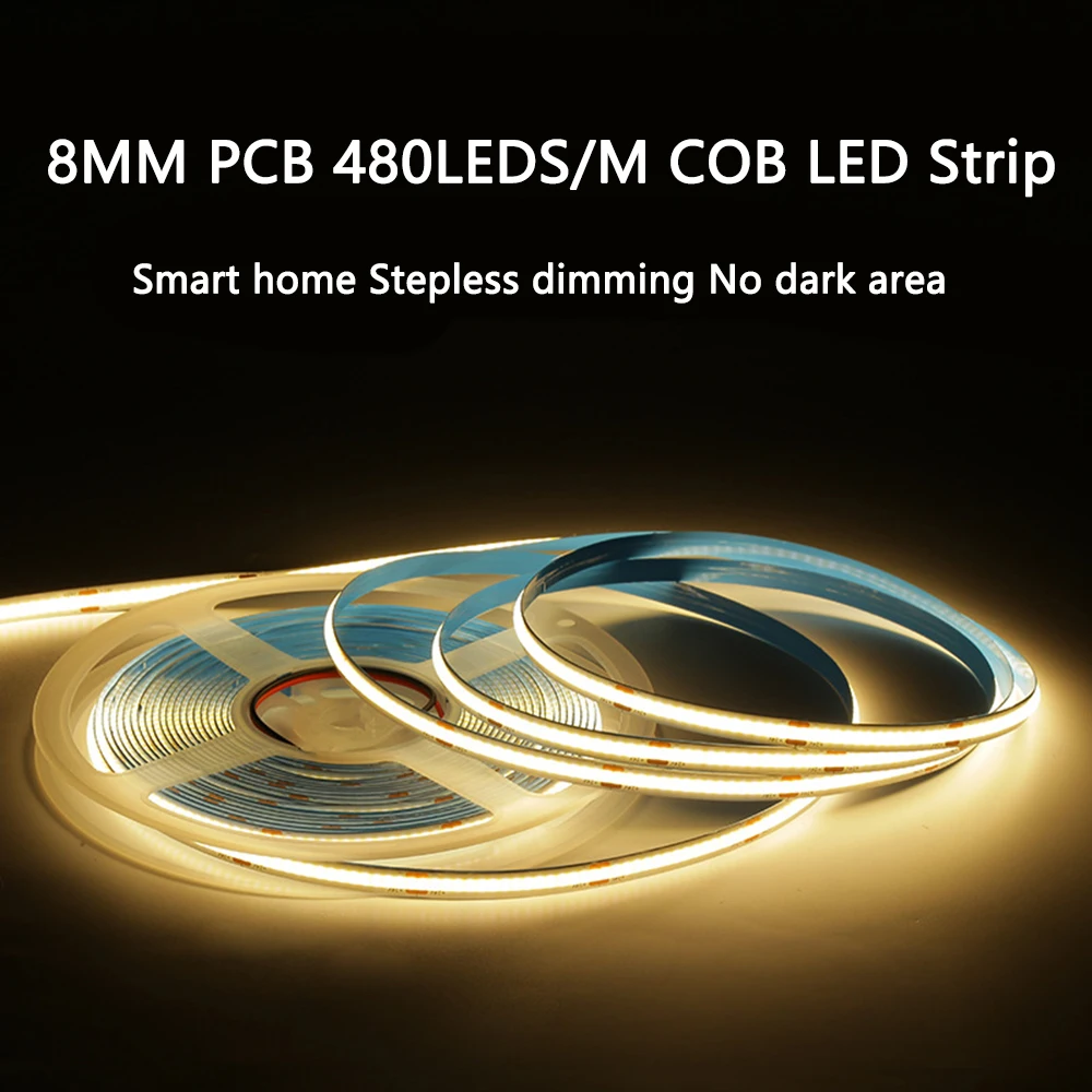 

12V 24V COB LED Strip Light High Density Flexible Tape Diode 480Leds/M White Color CRI 90 Linear Ribbon For Living Room Decor