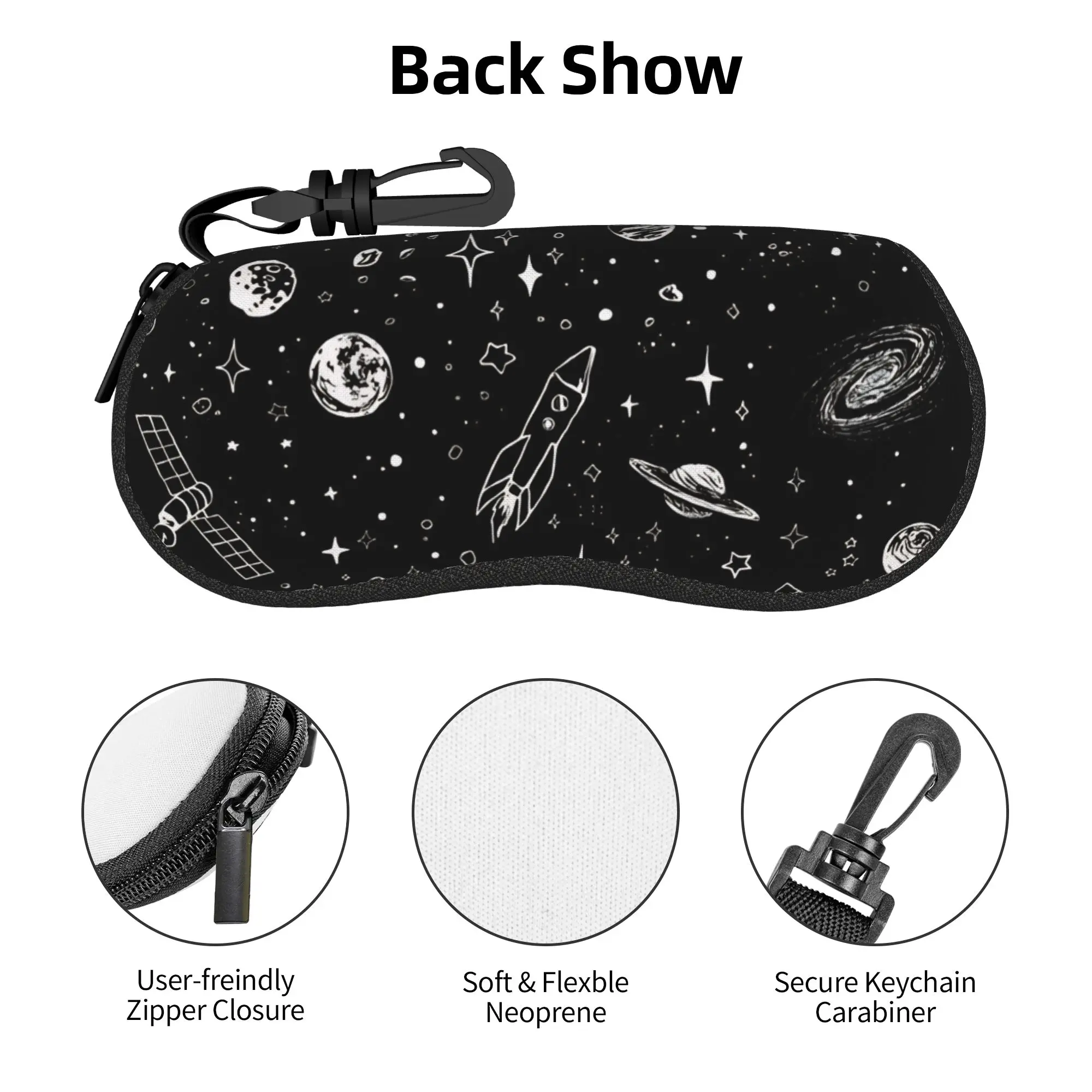 Space Planets Rockets  Glasses Case Cover  Zipper Sunglasses Case Men Women Pocket Eyeglass Protector Fashion Eyewear Accessory
