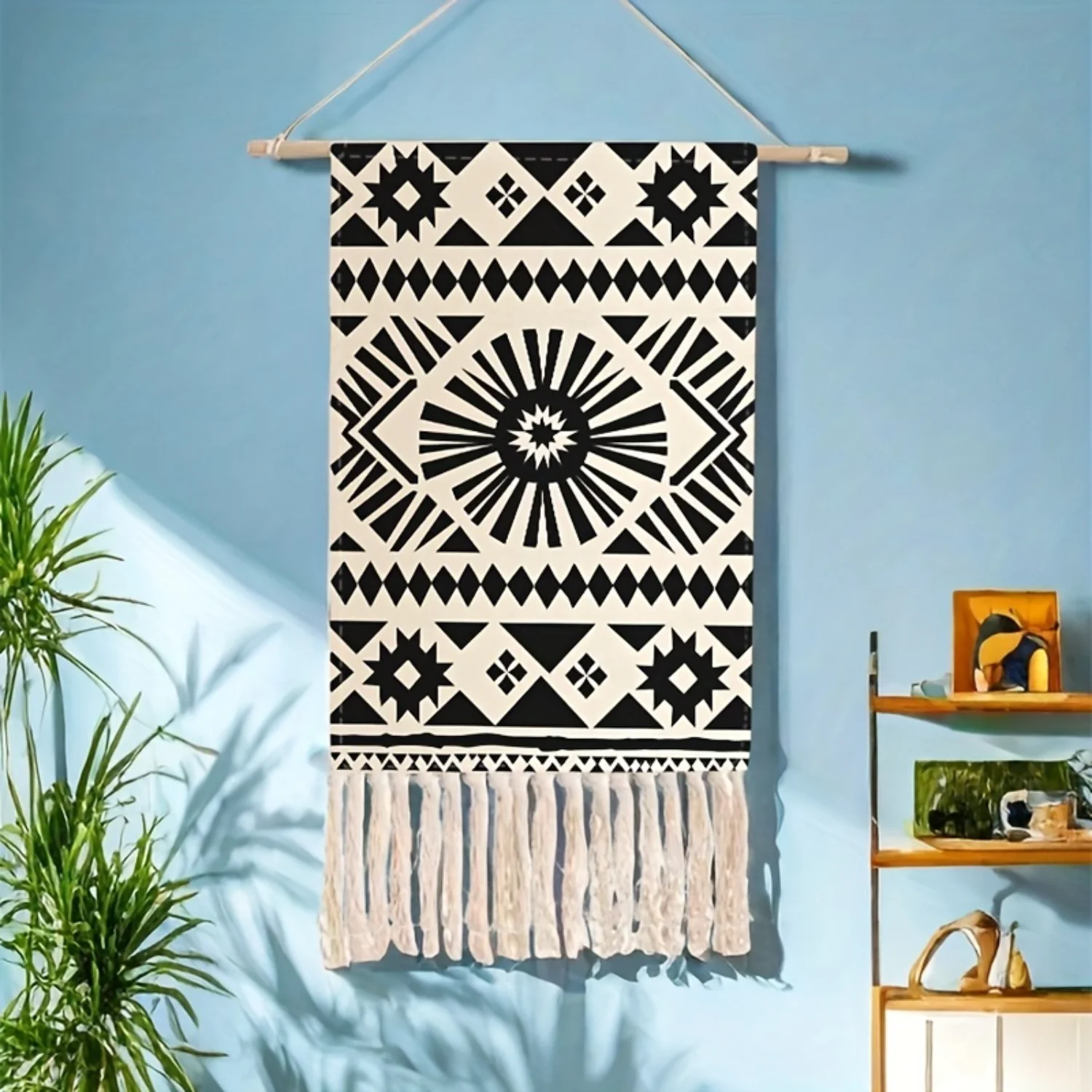 Bohemian Tassel Wall Hanging Tapestry - Handwoven Polyester Art Decor with Geometric Patterns for Bedroom and Living Room - Incl