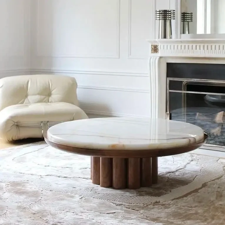 

xzCream style modern marble walnut coffee table villa log Italian minimalist coffee table