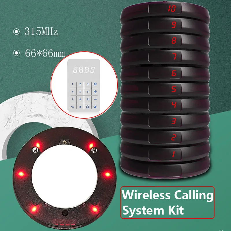1 con 10 vibratori per sistema di chiamata wireless rotondi, dispositivo di cercapersone, set di raccoglitori di pasti per ristoranti, dispositivo di chiamata per numero di file