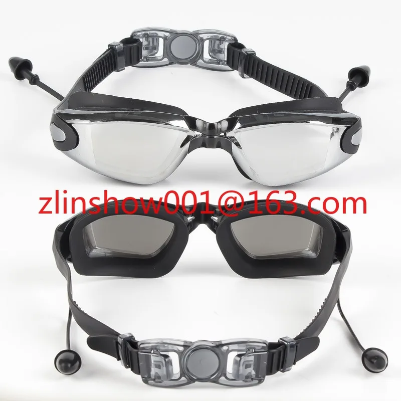 Adult large frame swimming goggles with earplugs waterproof and anti-fog high definition goggles