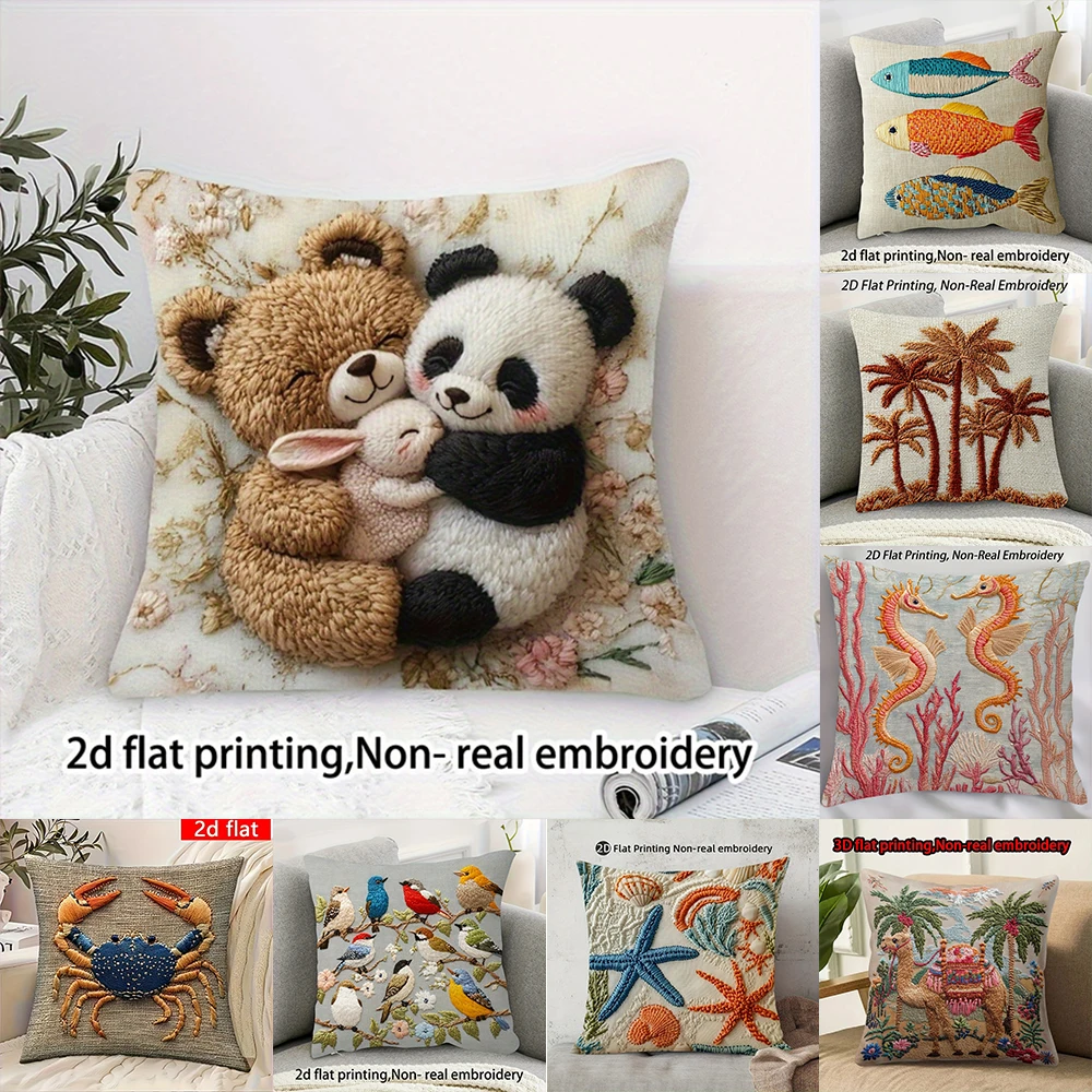 2D-Flat Cute Animal Hugging Throw Pillow Covers & Coastal Tropical Themed Cushion Cases Sofa chair cushion cover2D-Flat