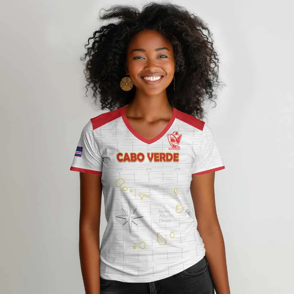 Women's V-neck Short-sleeved T-shirt, Cape Verde Print, Loose Fit, Sports Shirt, Training, Competition, Casual Women's T-shirt