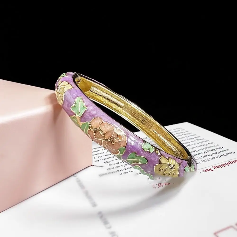 Enamel Chinese Cloisonne Bracelet Double Bangle Chinese Peony Filigree Flower Bangle Traditional Ethnic Women's Hand Bracelet image 3