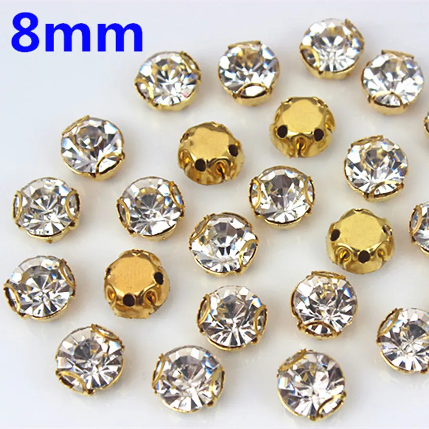 Micui 30pcs Mixed Shape Crystal Glass Golden Stainless Steel Claw Rhinestone Clothing Applique Stones Flat Back Sew on DIY MC776