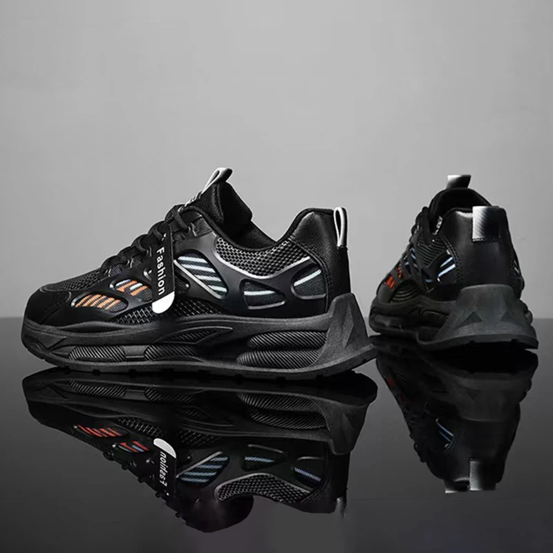 Oulylan Versatile Soft Soled Lace Up Sneakers Summer Mesh Breathable Sport Footwear 2025 Men Pure Color Lightweight Casual Shoes