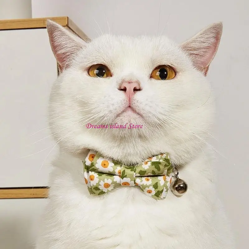 猫の花の印刷された首輪綿猫の首輪小さな中程度の大きな猫ブレイクアウェイカラー猫キャンプトラベルカラーhx6c