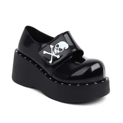 Women Lolita Rivet Belt Skull Decor Round Toe Sandals Shoes Platform Wedge High Heel Creepers Japanese Harajuku Dark Plus Size