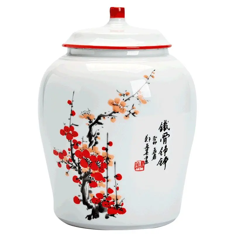 Creative Painted Plum Blossom Ceramic Storage Jar Coffee Beans Tea Household Moisture-Proof Sealed Container Nuts Candies Craft