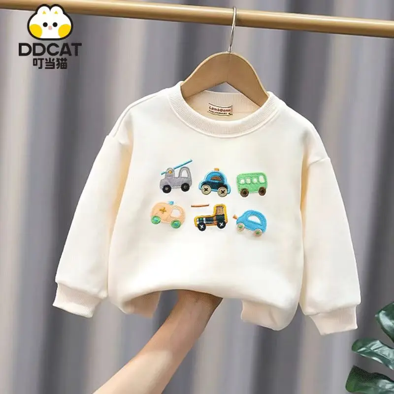 

Kids Boys Spring and Autumn Round Neck Sweater Children's Autumn and Winter Plush Long Sleeve Top Baby Thickened Autumn Clothing