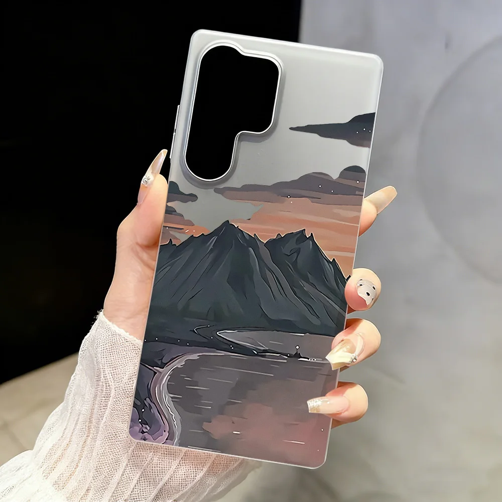 Mountain Peak Matte Clear Case For Samsung A56 A55 A54 A53 A36 A35 A34 A07 A06 A26 A17 A16 S26 Ultra S25 S23 S24 FE Soft Cover