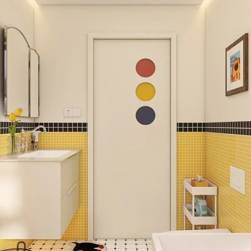 for Medieval Style Colored Hole Door Small Yellow Wooden Interior Door for Kitchen Bathroom Bedroom Painted Door
