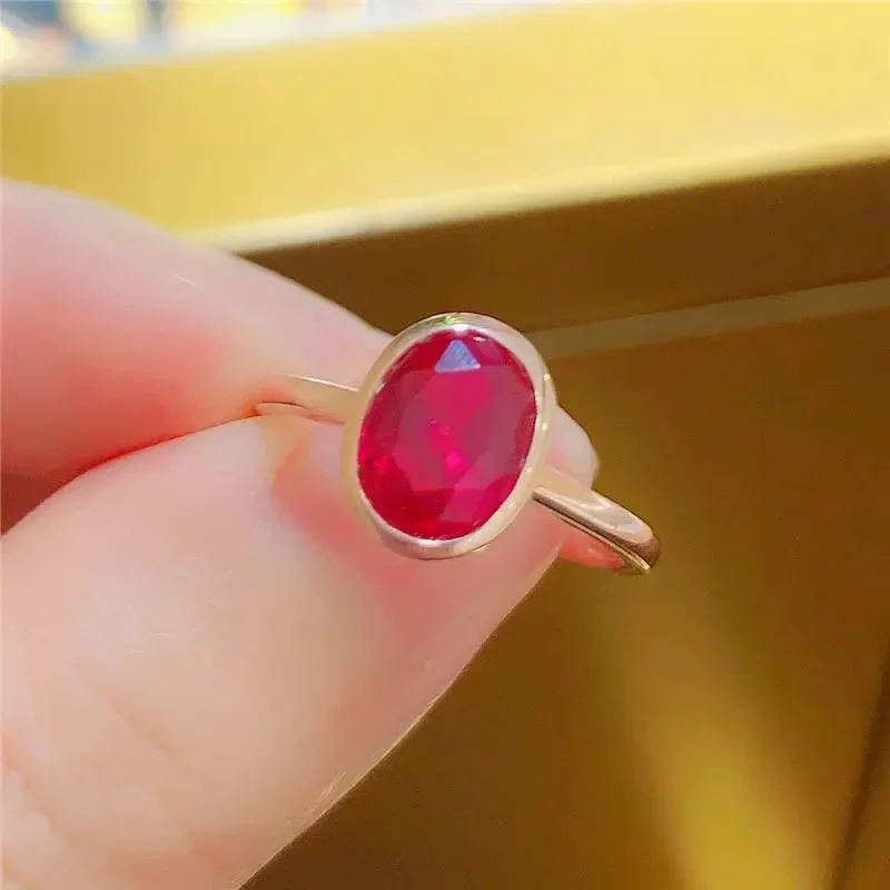 

585 purple gold plated 14K rose gold inlaid oval simple ruby rings for couples elegant and refined romantic new jewelry gift