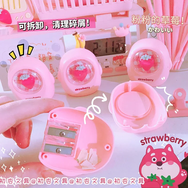 Imagem -04 - Cute Strawberry Pencil Sharpener Material Escolar Papelaria Kawaii Presentes Artigos de Estudante Sharpener