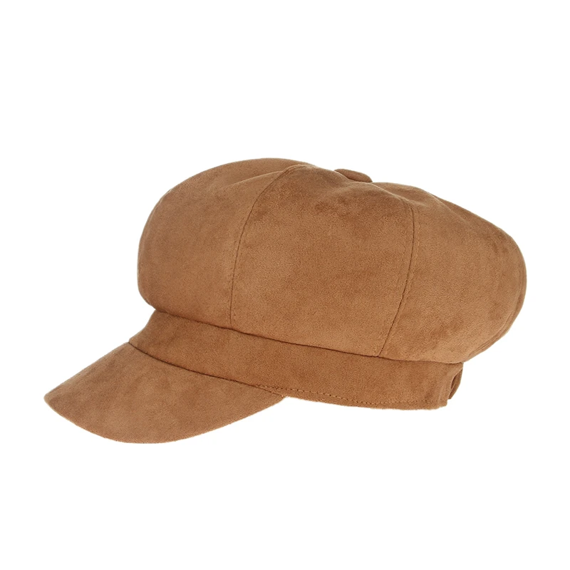 Retro Herbst Winter warmes Wildleder solide achteckige Baskenmütze Hut für Frauen Zeitungs jungen Hut