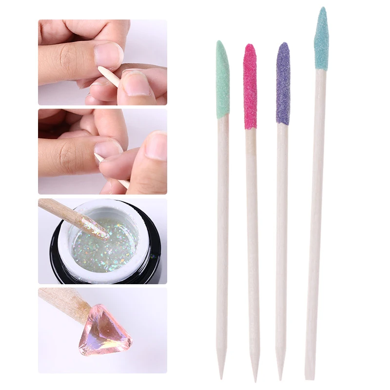 10 sztuk szlifowanie paznokci drewniany żwir kij peeling do paznokci Rhinestone Pickup Stick Manicure Pusher Remover podwójna głowica narzędzie do Pedicure