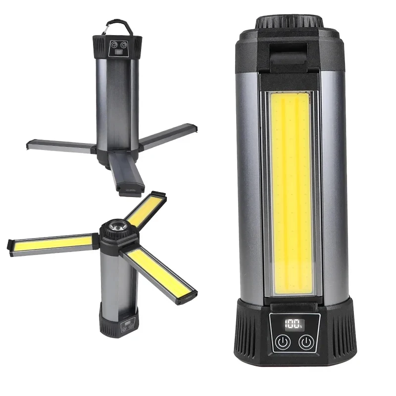 

Folding Camping Light XHP50 COB LED Powerful Emergency Flashlight with Tripod & Magnet Rechargeable Digital Display Work Lantern