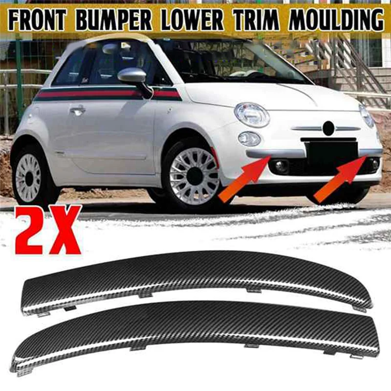 735455056 735455057 Car Carbon Fiber Front Bumper Lower Trim Moulding Anti-Collision Strip Fit for Fiat 500 2007-2015