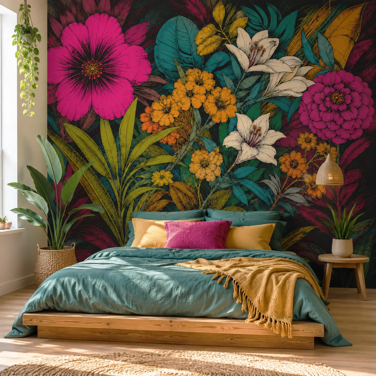 Tropical Floral Wallpaper Mural Custom Vintage Botanical Flower Wall Art Living Room Bedroom Non Self Adhesive