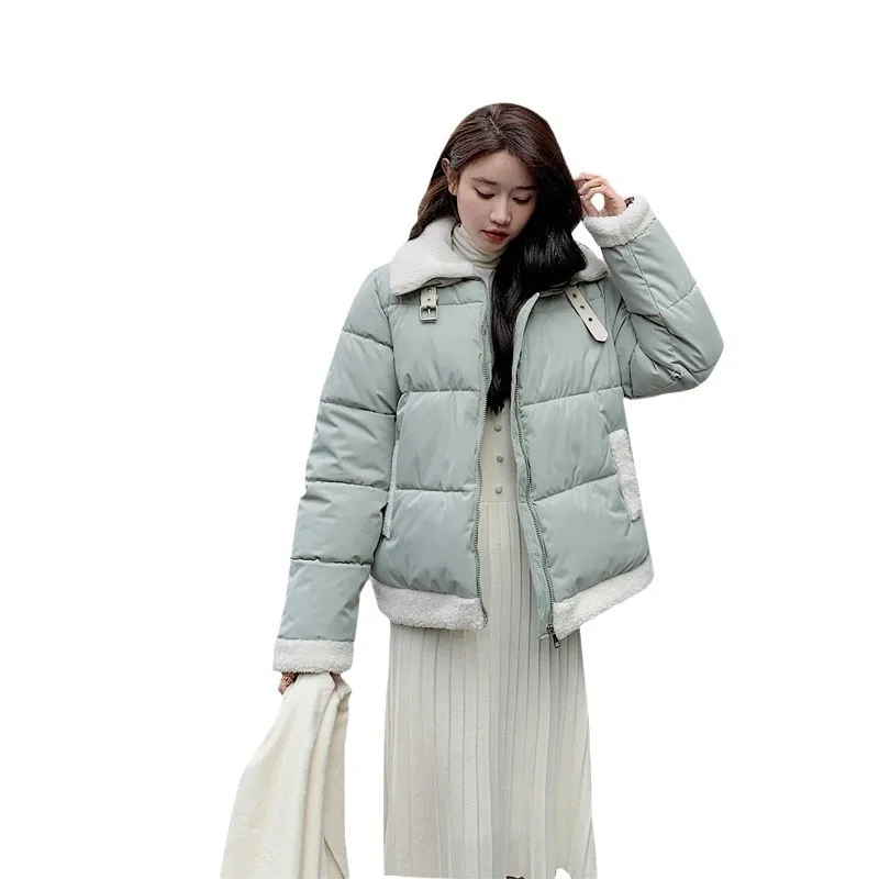 2025 Winter New Lamb Feather Down Cotton Jacket Cotton Clothing Women's Short Lapel Bread Jacket