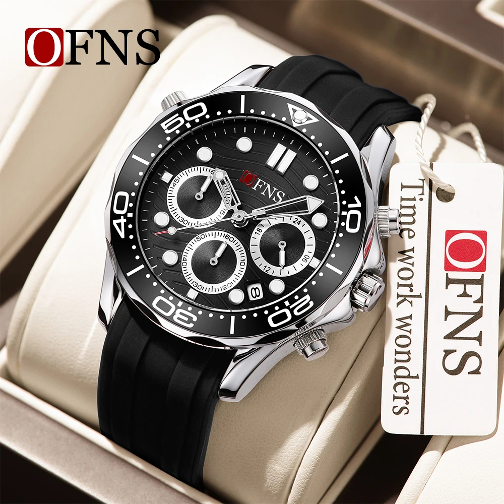 

OFNS 7104 Роскошные модные деловые мужские часы с тремя глазами и шестью иглами, большой циферблат, календарь, водонепроницаемые мужские часы с ночником 2025