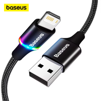 Baseus LED USB Cable For iPhone 13 12 11 Pro Xs Max X Xr 8 7 6 Fast Charging Charger Mobile Phone Data Cable For iPad Wire Cord