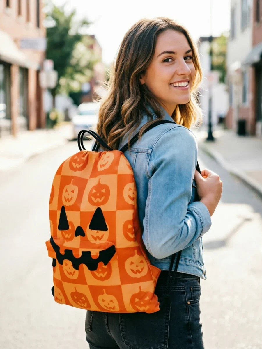 Halloween Pumpkin Drawstring Backpack Waterproof Bags Sports Cinch Sack String Backpack Storage Bags for School Gym Sackpack