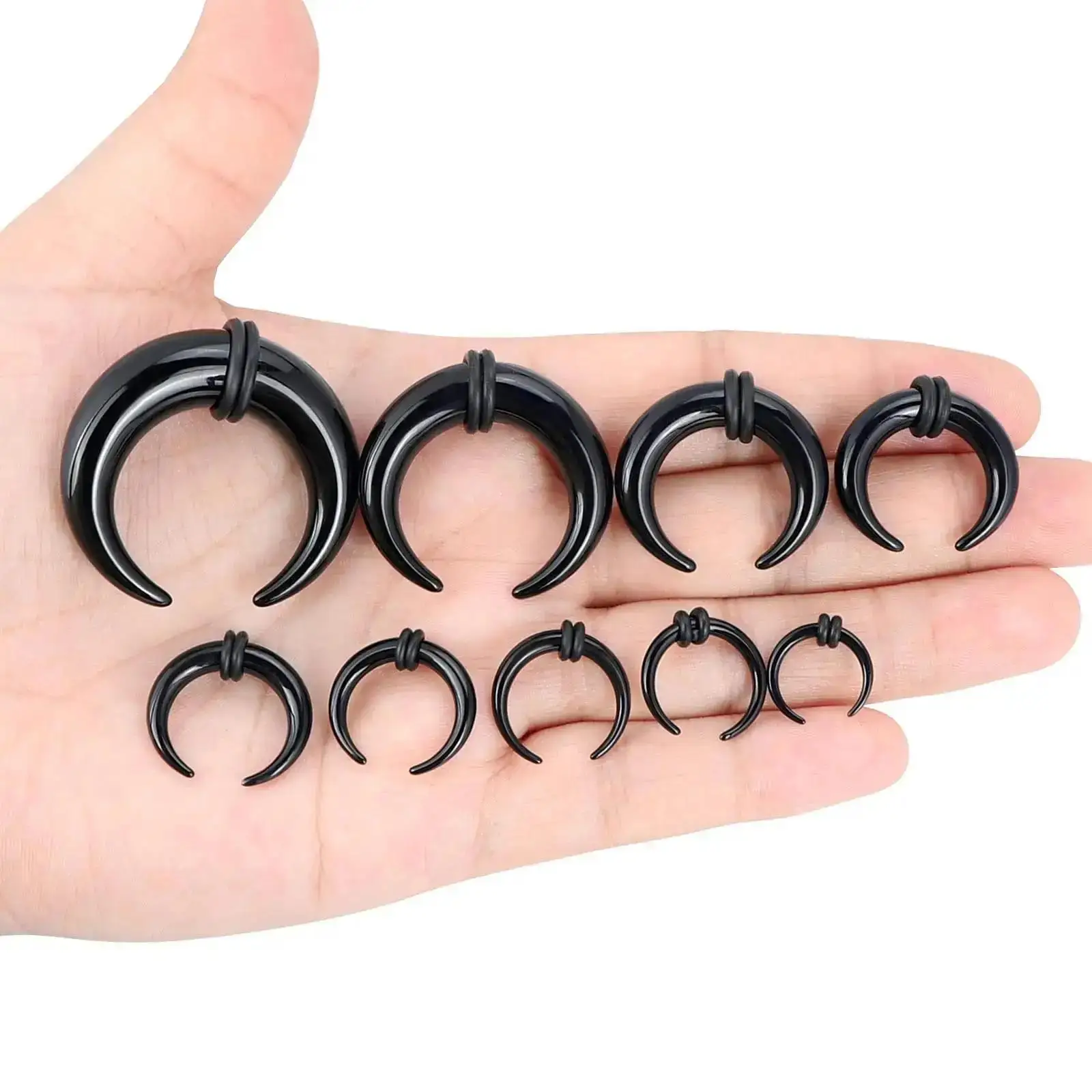 18Pcs Acrylic Septum Pincher Tapers C Shape Buffalo Ear Taper Kit Stretching Expander Rings for Nose Ear Gauges Black