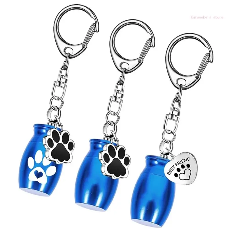 3pcs โลหะสุนัข Paws Cremation Urn พวงกุญแจสำหรับขี้เถ้าสัตว์เลี้ยงอนุสรณ์ Keepsakes Urn เครื่องประดับผู้ถือขี้เถ้าพวงกุญแจ