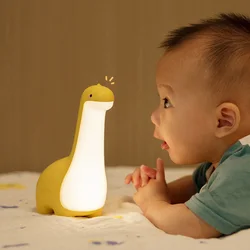 Luz nocturna de dinosaurio, bonita luz nocturna para niños, protección ocular, lámpara de sincronización para mesita de noche, carga USB, decoración de habitación, regalo para niños