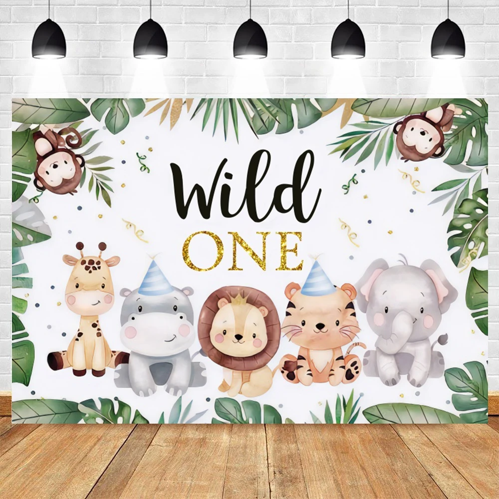 Jungle Safari Photography Backdrop Customized Tropical Forest Animals Wild One 1st Birthday Party Baby Shower Photo Background