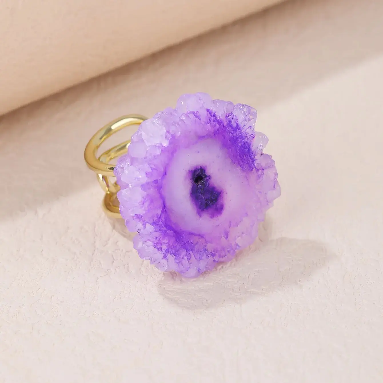 

YEEVAA Natural Sun flower Shape Crystal Quartz Druzy Stone Rings for Women