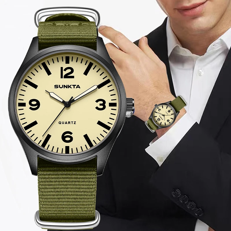 

LIGE Brand Sunkta Outdoor Casual Quartz Man Watch Fashion Sport Simple Dial Clock Nylon Belt Waterproof Luminous Watches for Men