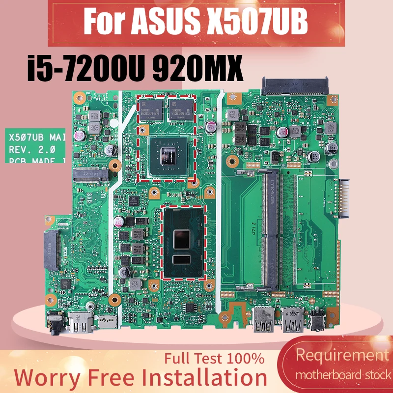 REV.2.0 For ASUS X507UB Laptop Motherboard SR342 i5-7200U 920MX  N16V-GMR1-S-A2 Notebook Mainboard